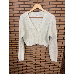 Venus Blue Marled Knit Button Front Cropped Sweater Size Medium